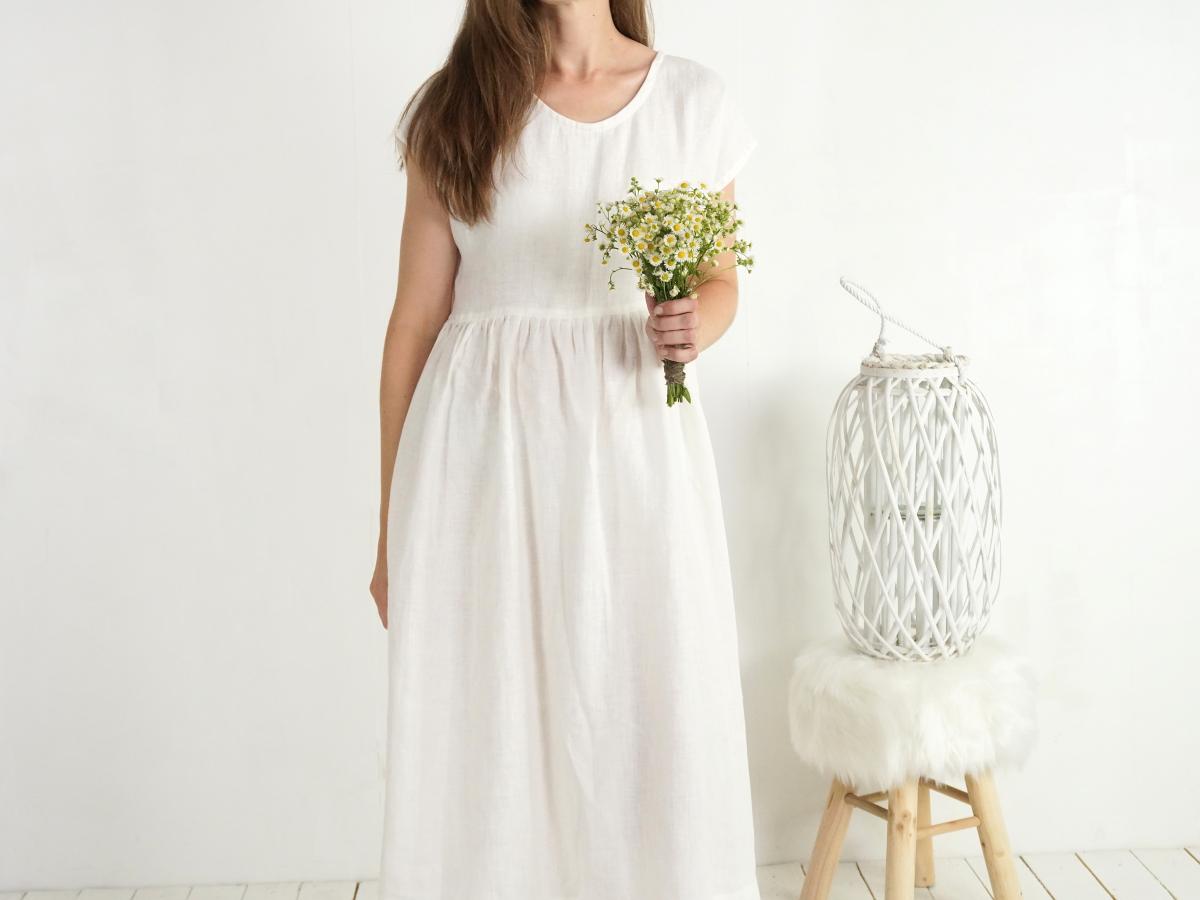 Robe de mariée en lin à taille empire pour la grossesse AMAZON
