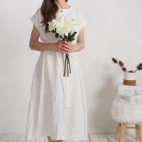 Robe chemise midi de mariée et d’allaitement en lin à ceinture LIMPOPO