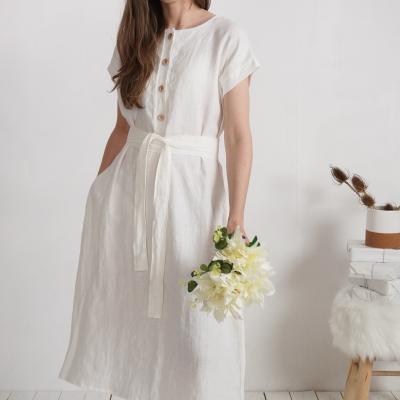 Robe chemise midi de mariée et d’allaitement en lin à ceinture LIMPOPO