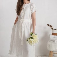 Robe chemise midi de mariée et d’allaitement en lin à ceinture LIMPOPO