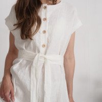 Robe chemise midi de mariée et d’allaitement en lin à ceinture LIMPOPO