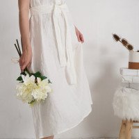 Robe chemise midi de mariée et d’allaitement en lin à ceinture LIMPOPO