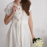 Robe chemise midi de mariée et d’allaitement en lin à ceinture LIMPOPO