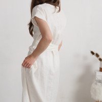 Robe chemise midi de mariée et d’allaitement en lin à ceinture LIMPOPO