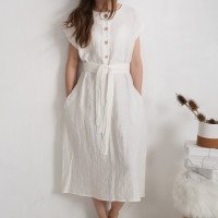 Robe chemise midi de mariée et d’allaitement en lin à ceinture LIMPOPO