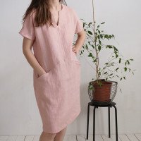Robe de demoiselle d’honneur midi en lin à col V et poches INDUS