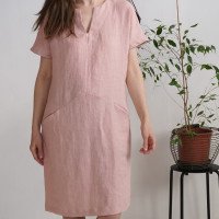 Robe de demoiselle d’honneur midi en lin à col V et poches INDUS