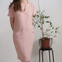 Robe de demoiselle d’honneur midi en lin à col V et poches INDUS