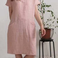 Robe de demoiselle d’honneur midi en lin à col V et poches INDUS