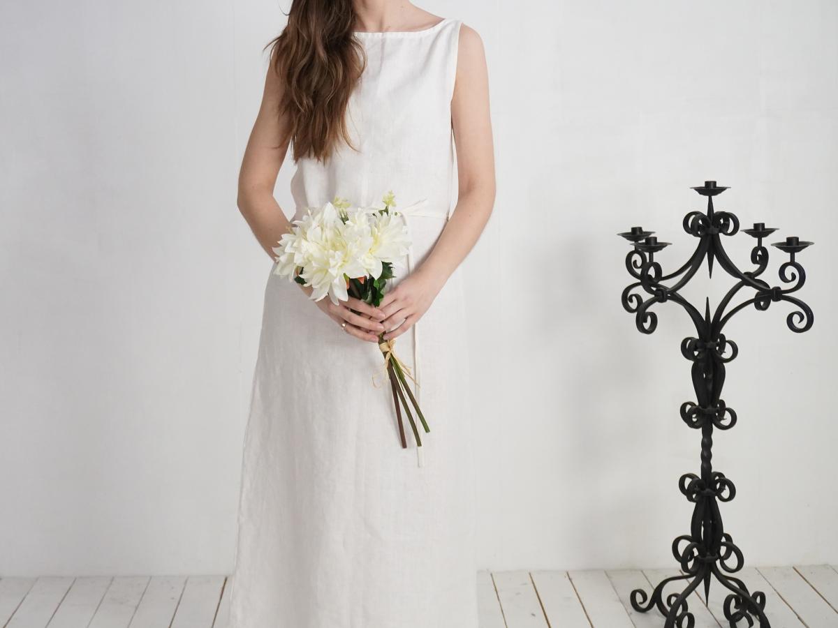 Robe de mariée longue en lin à dos ouvert TAGUS