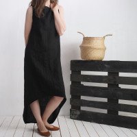 Robe longue en lin à dos allongé PEARL