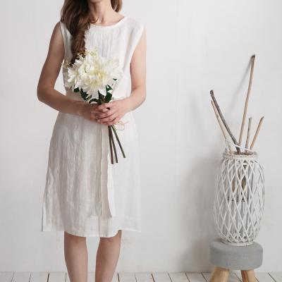 Robe de mariée midi en lin sans manches à ceinture GANGES