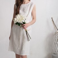 Robe de mariée midi en lin sans manches à ceinture GANGES