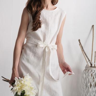 Robe de mariée midi en lin sans manches à ceinture GANGES
