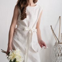 Robe de mariée midi en lin sans manches à ceinture GANGES