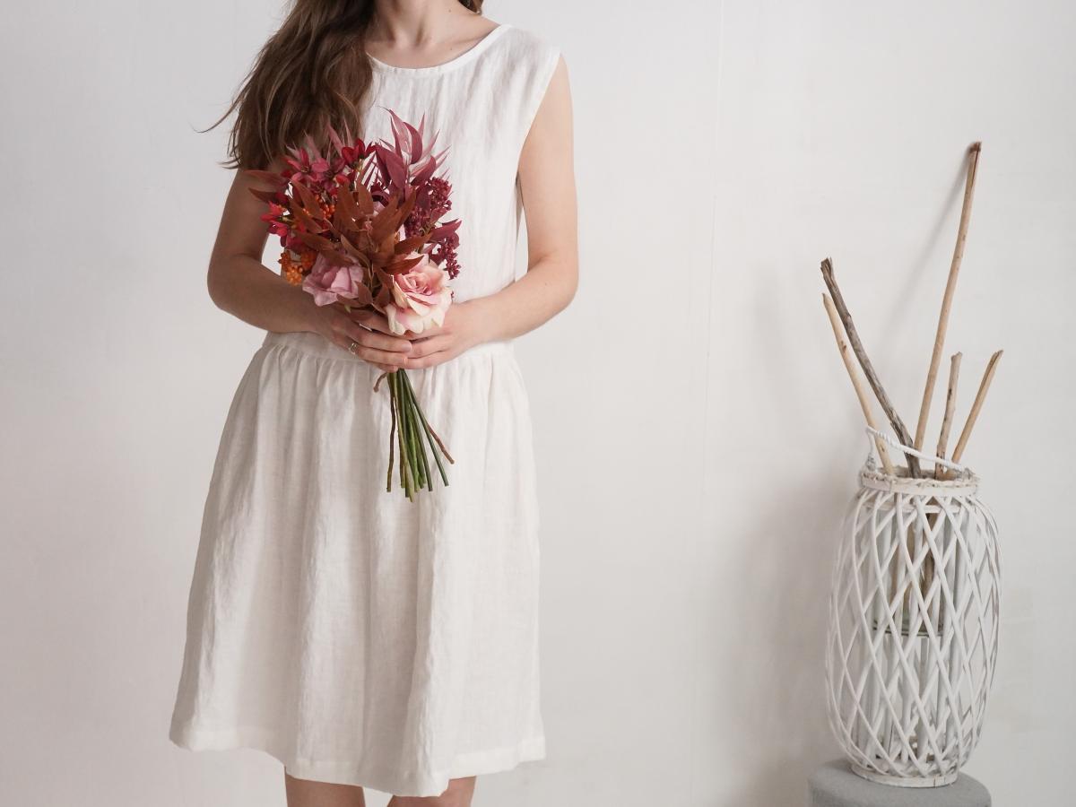 Robe de mariée midi en lin sans manches à fronces JUBBA