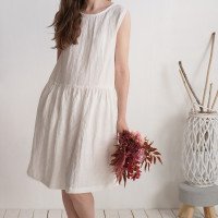 Robe de mariée midi en lin sans manches à fronces JUBBA