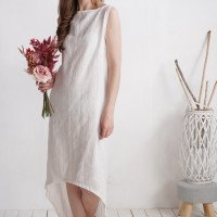 Robe de mariée longue en lin à dos allongé PEARL