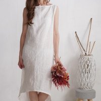 Robe de mariée longue en lin à dos allongé PEARL