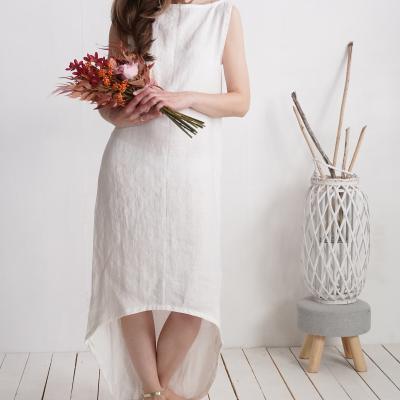 Robe de mariée longue en lin à dos allongé PEARL
