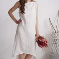 Robe de mariée longue en lin à dos allongé PEARL