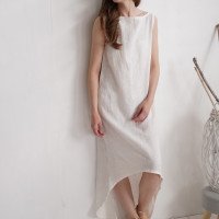 Robe de mariée longue en lin à dos allongé PEARL