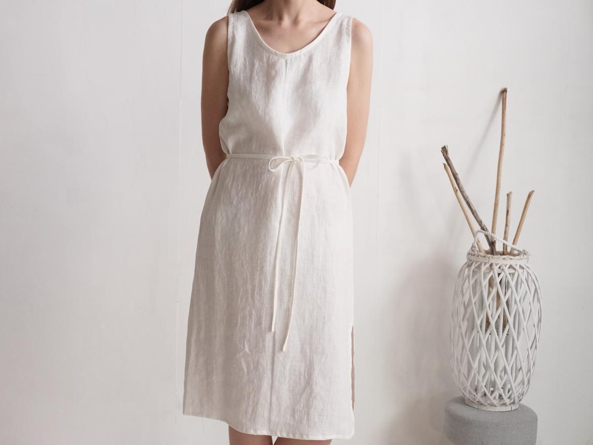 Robe de mariée en lin sans manches à fentes MEKONG