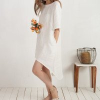 Robe de mariée en lin à dos plus long FINLAY