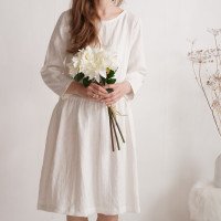 Robe de mariée midi en lin à manches longues URUGUAY