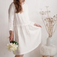 Robe de mariée midi en lin à manches longues URUGUAY