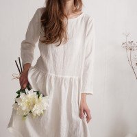 Robe de mariée midi en lin à manches longues URUGUAY