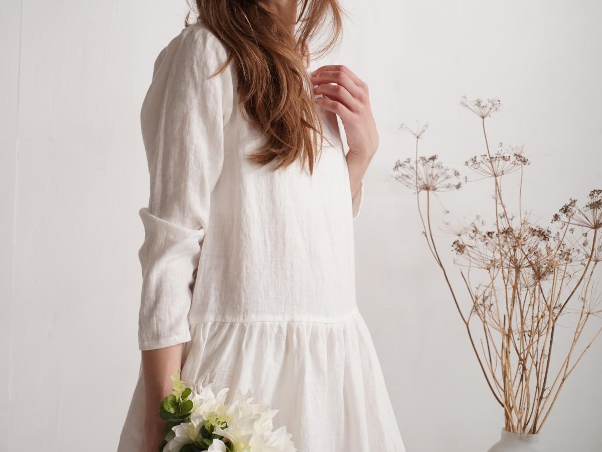Robe de mariée midi en lin à manches longues URUGUAY
