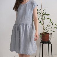 Robe de demoiselle d’honneur midi en lin à taille froncée YUKON