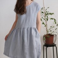 Robe de demoiselle d’honneur midi en lin à taille froncée YUKON