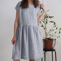 Robe de demoiselle d’honneur midi en lin à taille froncée YUKON