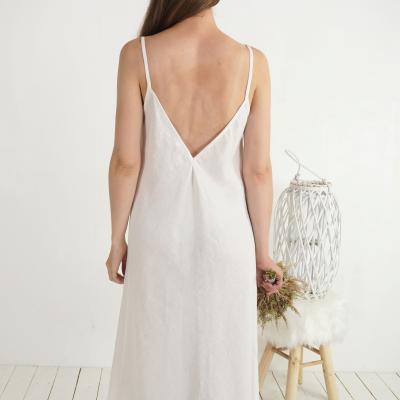 Robe de mariée longue en lin à dos en V YAMUNA