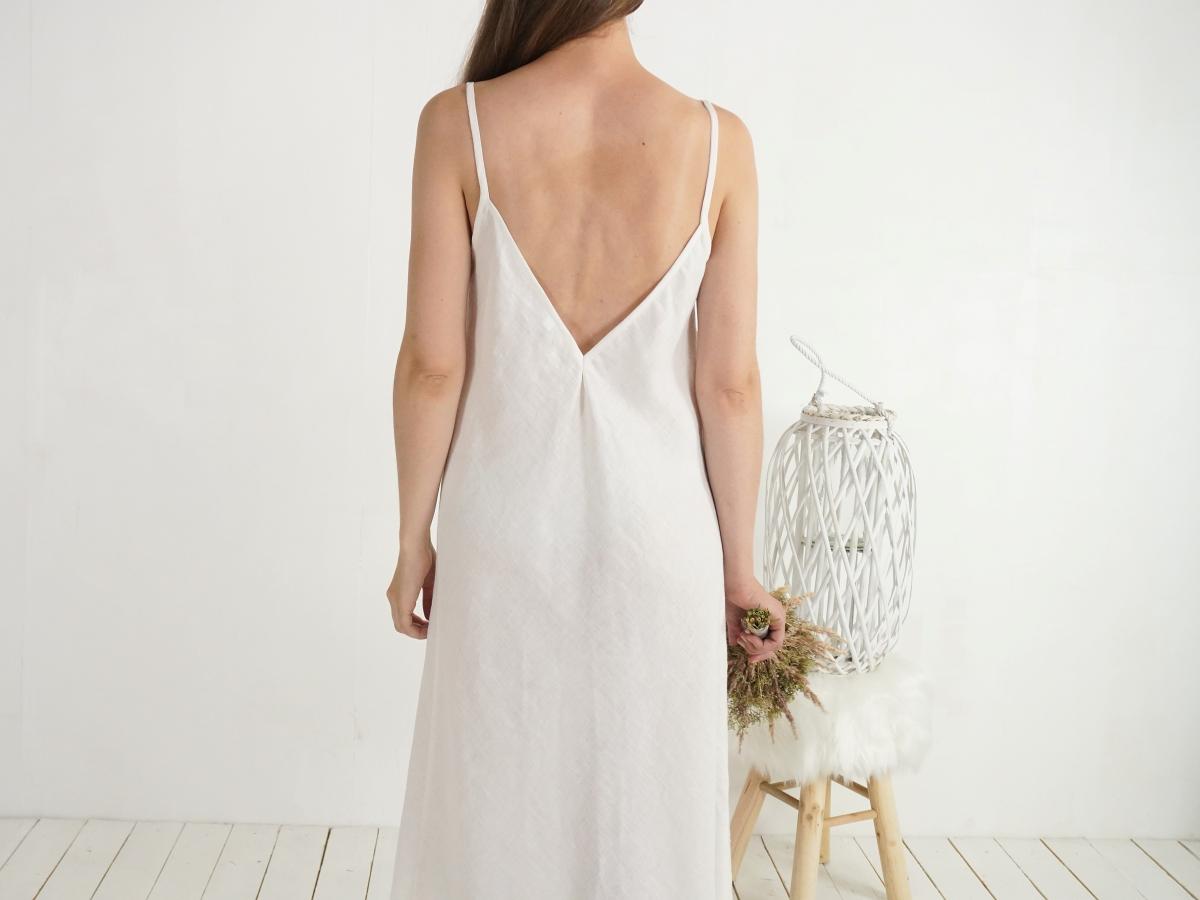 Robe de mariée longue en lin à dos en V YAMUNA