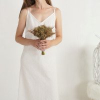 Robe de mariée longue en lin à dos en V YAMUNA