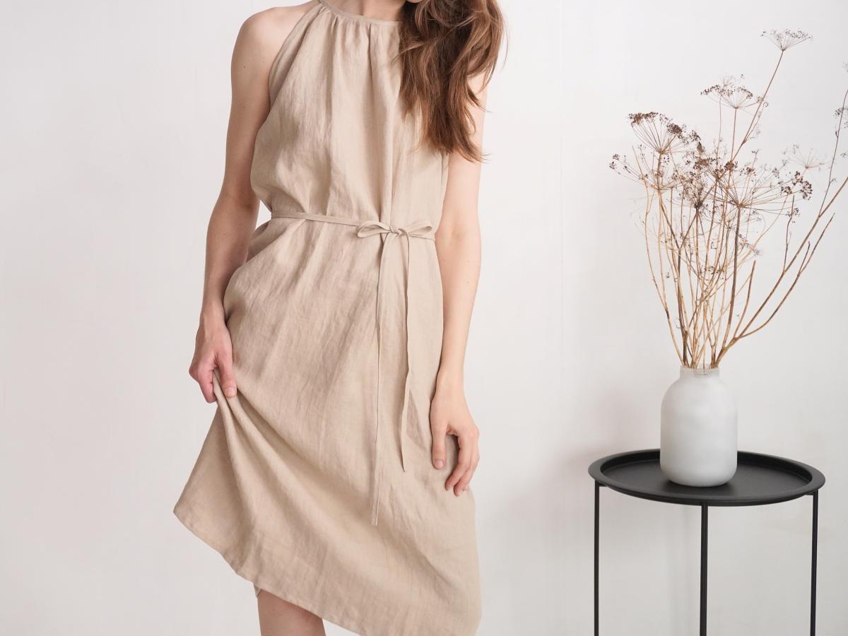 Robe en lin à encolure américaine JIANG