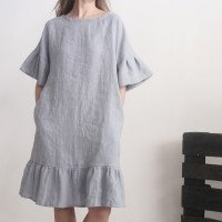 Robe de mariée rétro en lin à manches volantées SALADO