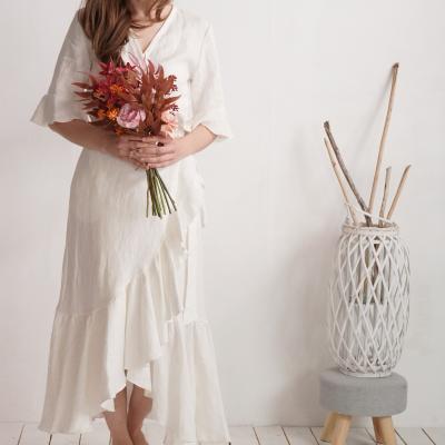 Robe de mariée longue portefeuille en lin à volants BRAZOS