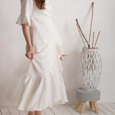 Robe de mariée longue portefeuille en lin à volants BRAZOS