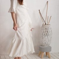 Robe de mariée longue portefeuille en lin à volants BRAZOS