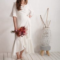 Robe de mariée longue portefeuille en lin à volants BRAZOS