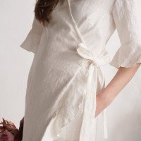 Robe de mariée longue portefeuille en lin à volants BRAZOS