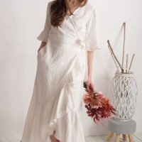 Robe de mariée longue portefeuille en lin à volants BRAZOS