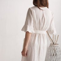 Robe de mariée longue portefeuille en lin à volants BRAZOS