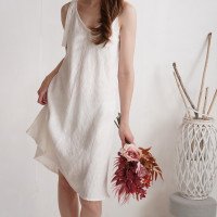 Robe de mariée midi en lin à larges bretelles TIETE