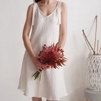 Robe de mariée midi en lin à larges bretelles TIETE