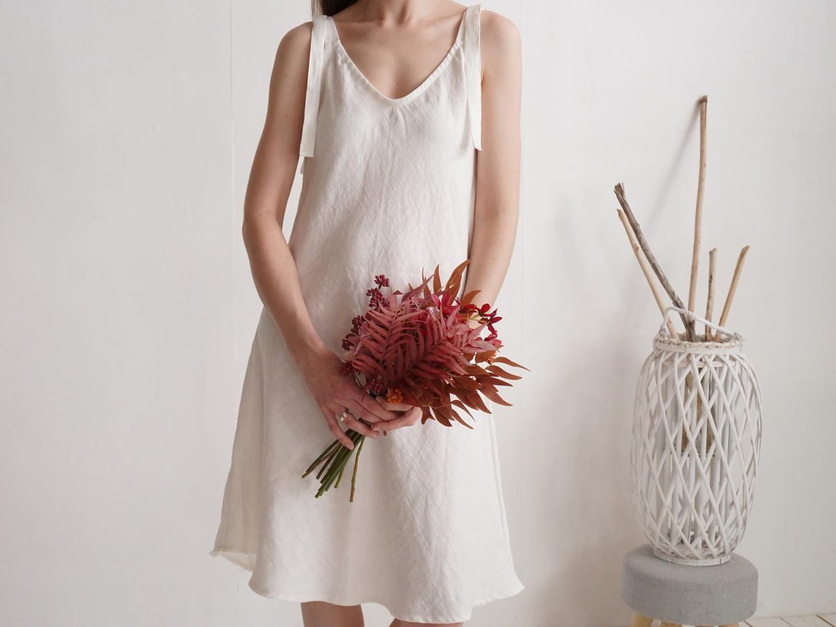 Robe de mariée midi en lin à larges bretelles TIETE